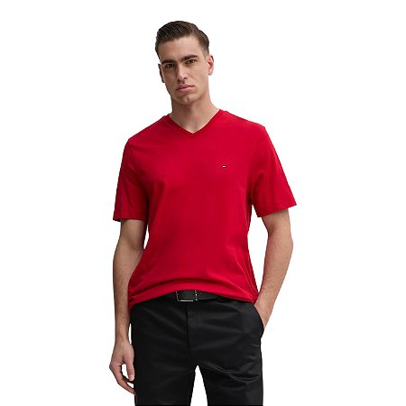 Camiseta Tommy Hilfiger Essential Gola V Masculino Vermelho