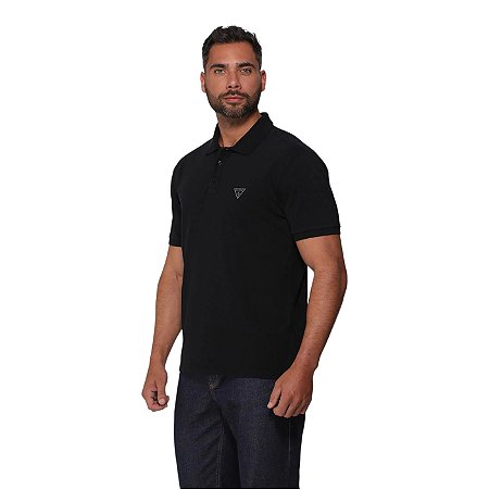 Camisa Polo Guess Silk Triangulo Puff Masculino Preto