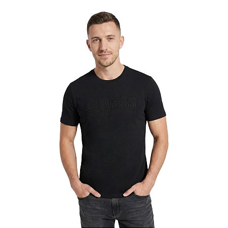 Camiseta Guess Logo Bordado Masculino Preto