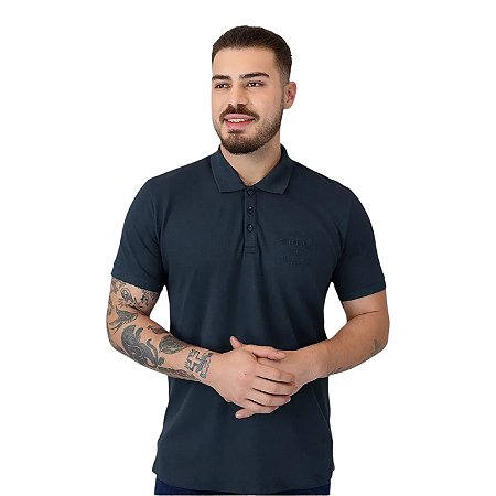 Camisa Polo Guess Bordado Lxxxi Los Angeles Marinho