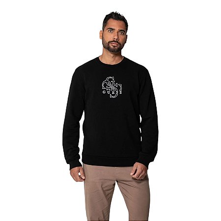 Moletom Guess Moletom 4g Relevo Bordado Masculino Preto
