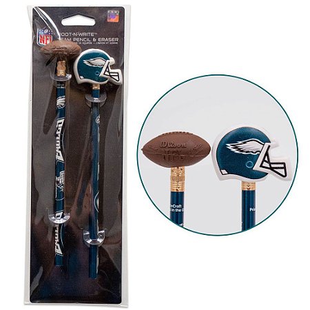 Kit 2 Lápis e Borrachas NFL Philadelphia Eagles