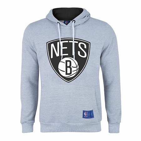 Casaco Moletom Brooklyn Nets Canguru Logo Cinza - NBA