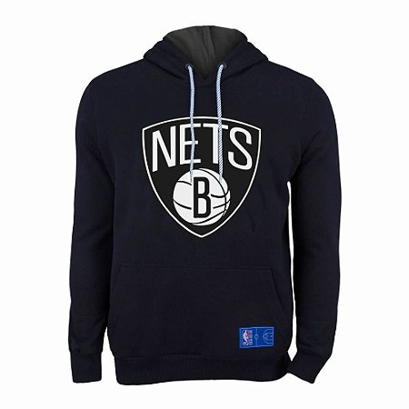 Casaco Moletom Brooklyn Nets Canguru Logo Preto - NBA
