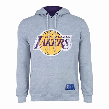 Casaco Moletom Los Angeles Lakers Canguru Logo Cinza - NBA