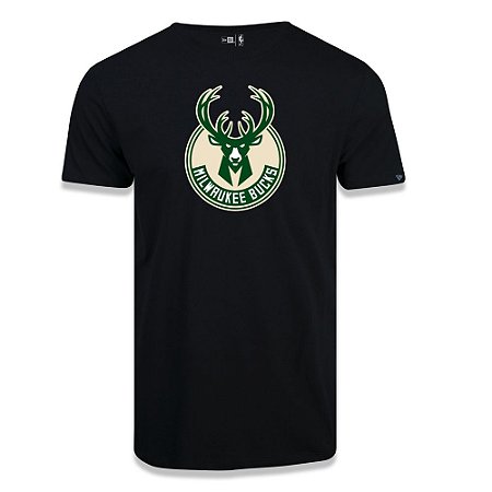 Camiseta New Era Milwaukee Bucks Basic Logo NBA Preto