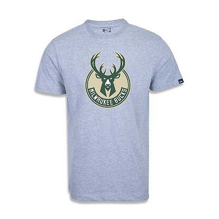 Camiseta New Era Milwaukee Bucks Basic Logo NBA Cinza