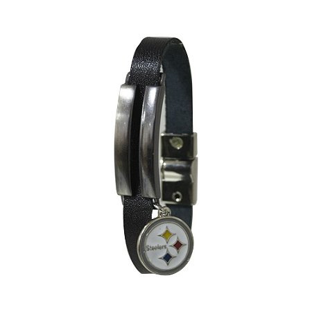 Pulseira Pittsburgh Steelers NFL Preto C/ Pingente Metálico