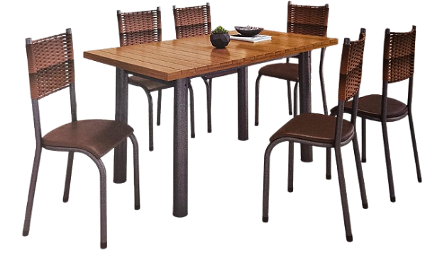Conjunto Mesa 6 Cadeiras Tampo Madeira