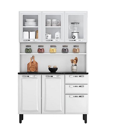 Armario Kit Cozinha Itatiaia Aço 120 Pratika Vidro Branco