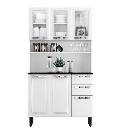 Armario Kit Cozinha Itatiaia Aço 105 Pratika Vidro Branco