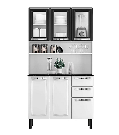 Armario Kit Cozinha Itatiaia Aço 105 Pratika Vidro Preto