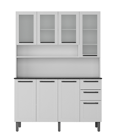 Armario Kit Cozinha Itatiaia Aço 140 Florença Vidro Branco