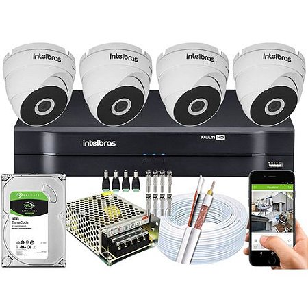 KIT INTELBRÁS 04 CÂMERAS + DVR 08 CH + FONTE + HD INTERNO +CABO