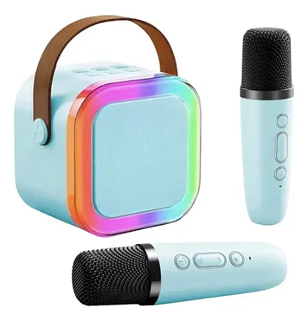 Caixa Som Bluetooth Karaokê Infantil 2 Microfone Led Premium