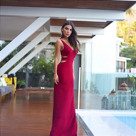 vestido marsala liso longo