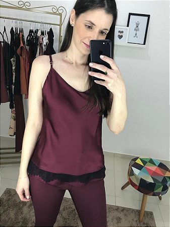 Compre Regata Em Tecido De Cetim Com Renda preto DZARM Online