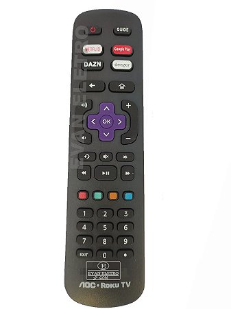 Controle Remoto TV LED AOC Roku TV 32S5195/78G / 43S5195/78G com Netflix / Google Play / DAZN / Deezer (Smart TV)