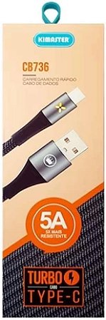 Cabo USB Type-C Kimaster 5.0A Turbo Trançado Blindado Preto
