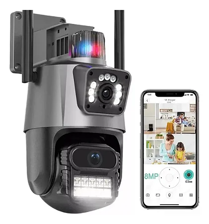 Câmera Segurança Wifi Ip Lente Dupla 2x 3mp Externa 360° A prova Dágua Cor Cinza