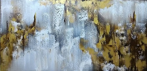 Pintura\Quadro\ Tela Abstrata em tons de sépia, branco e dourado. 50 x 100 cm.