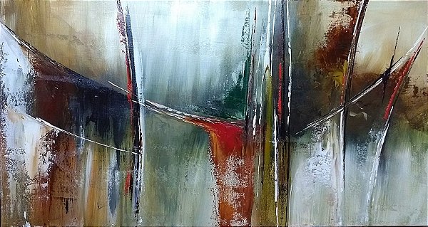 Pintura\Quadro\ Tela Abstrata com textura em tons de branco, sépia, vermelho e verde 70 x 130 cm.