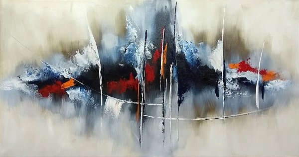 Pintura/Quadro/Tela abstrata, com azul, vermelho, branco. 80x150cm