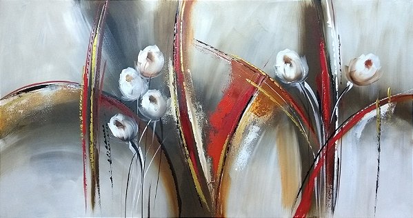 Pintura/Quadro/Tela floral e abstrato com tulipas brancas, 80x150cm