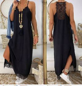 Vestido Feminino Longo de Alcinhas Decote Nadador em Renda Delicada