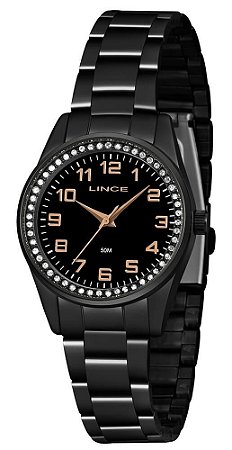 Relógio Feminino Lince Preto com pedrinhas LRNJ099L
