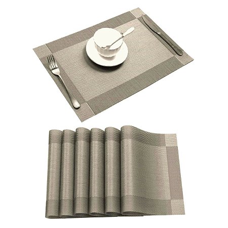 Kit 6 Peças Jogo Americano Mesa Jantar Pvc - Marrom Claro