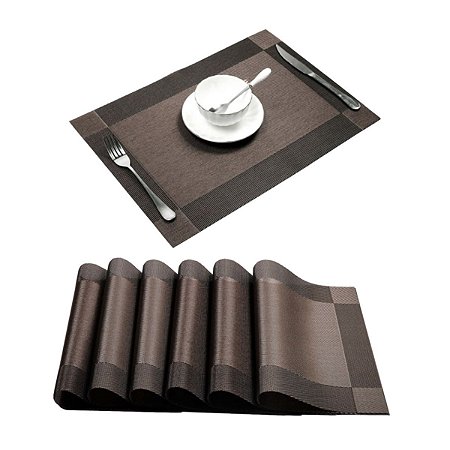 Kit 6 Peças Jogo Americano Mesa Jantar Pvc - Marrom