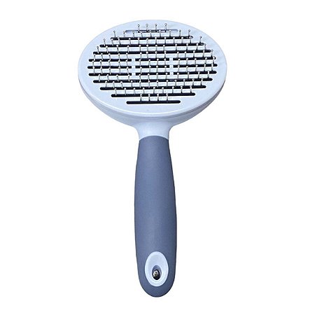 Escova Rasqueadeira Pet Cães E Gatos Autolimpeza - Cinza