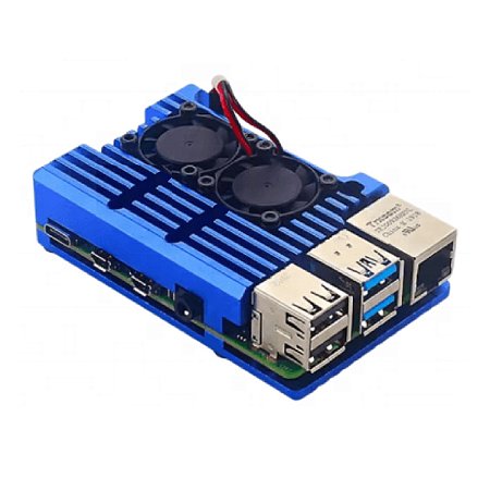 Case Armadura Dissipador Raspberry PI 4 Cooler Duplo Azul