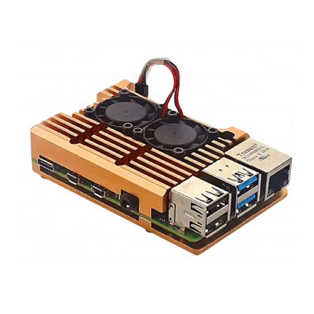 Case Armadura Dissipador Raspberry PI 4 Cooler Duplo Dourado