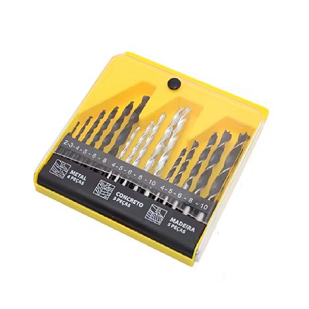 Jogo de Brocas 16 Peças Madeira Concreto Aço com Estojo