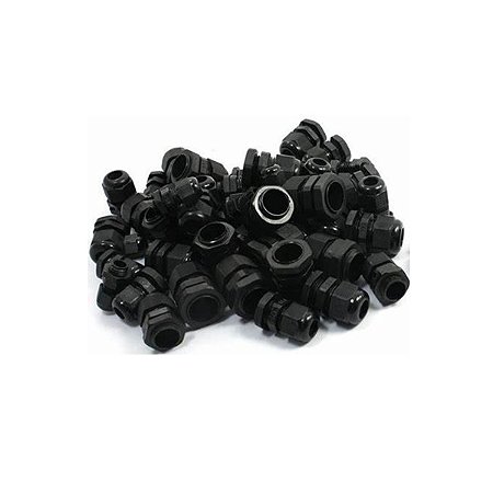 Kit 100 Peças - Prensa Cabo Nylon PG16 Preto