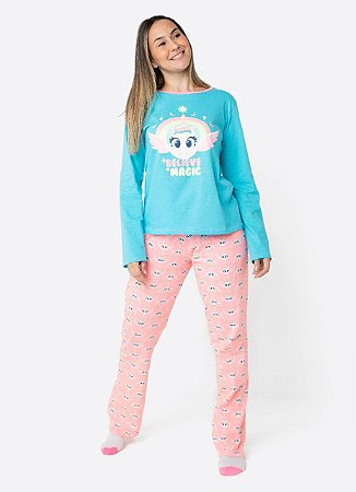 PIJAMA ML AD ECO UNICORNIO MYSTIC AZUL - PUKET