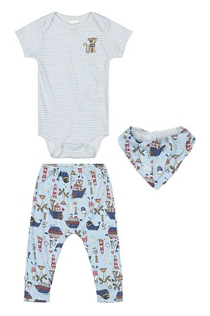 KIT BODY MANGA CURTA, CALCA E BABADOR EM SUEDINE LIS577 LISTRADO - UP BABY