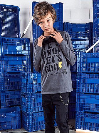 T-SHIRT ML HEY BRO LETS GO CINZA ESCURO YOUCCIE