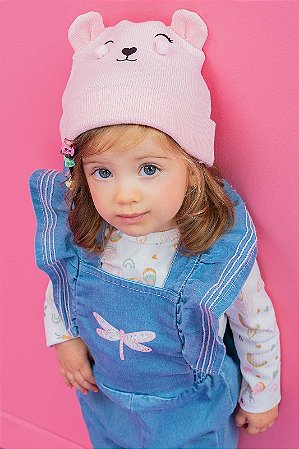 GORRO INFANTIL ROSA URSINHO POMPOM KUKIE