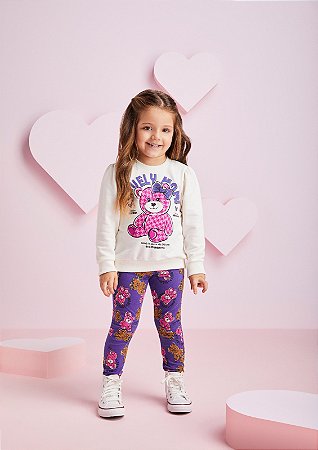 CONJUNTO DE MOLETOM URSO OFF WHITE E LILÁS MOMI