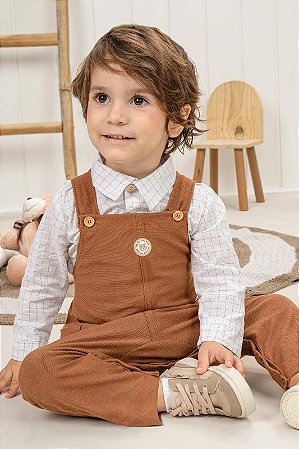 BODY CAMISA E JARDINEIRA MARROM LUC.BOO