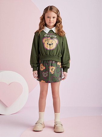 CONJUNTO CASACO E SHORTS URSO VERDE MILITAR MOMI