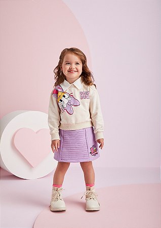 CONJUNTO CASACO E SHORTS BEGE E LILÁS MOMI