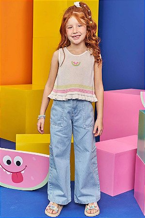 CALCA WIDE LEG EM JEANS INFANTIL ARKANSAS KUKIE