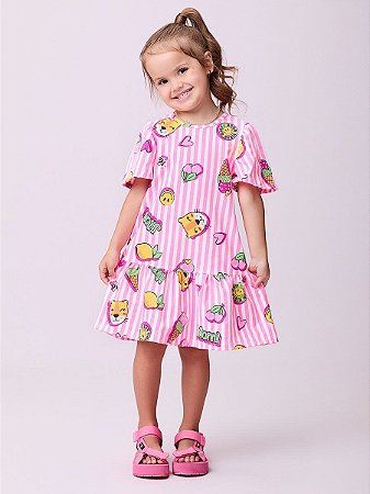 VESTIDO INFANTIL ROTATIVO LISTRAS NEON MOMI