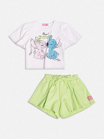 CONJUNTO BLUSA E SHORTS PEROLA STITCH E ANGEL MOMI