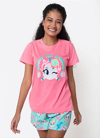 SHORT DOLL ADULTO ECO UNICORNIO ALOHA ROSA PUKET