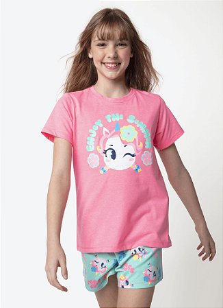 PIJAMA SHORT DOLL TEEN ECO UNICORNIO ALOHA ROSA PUKET